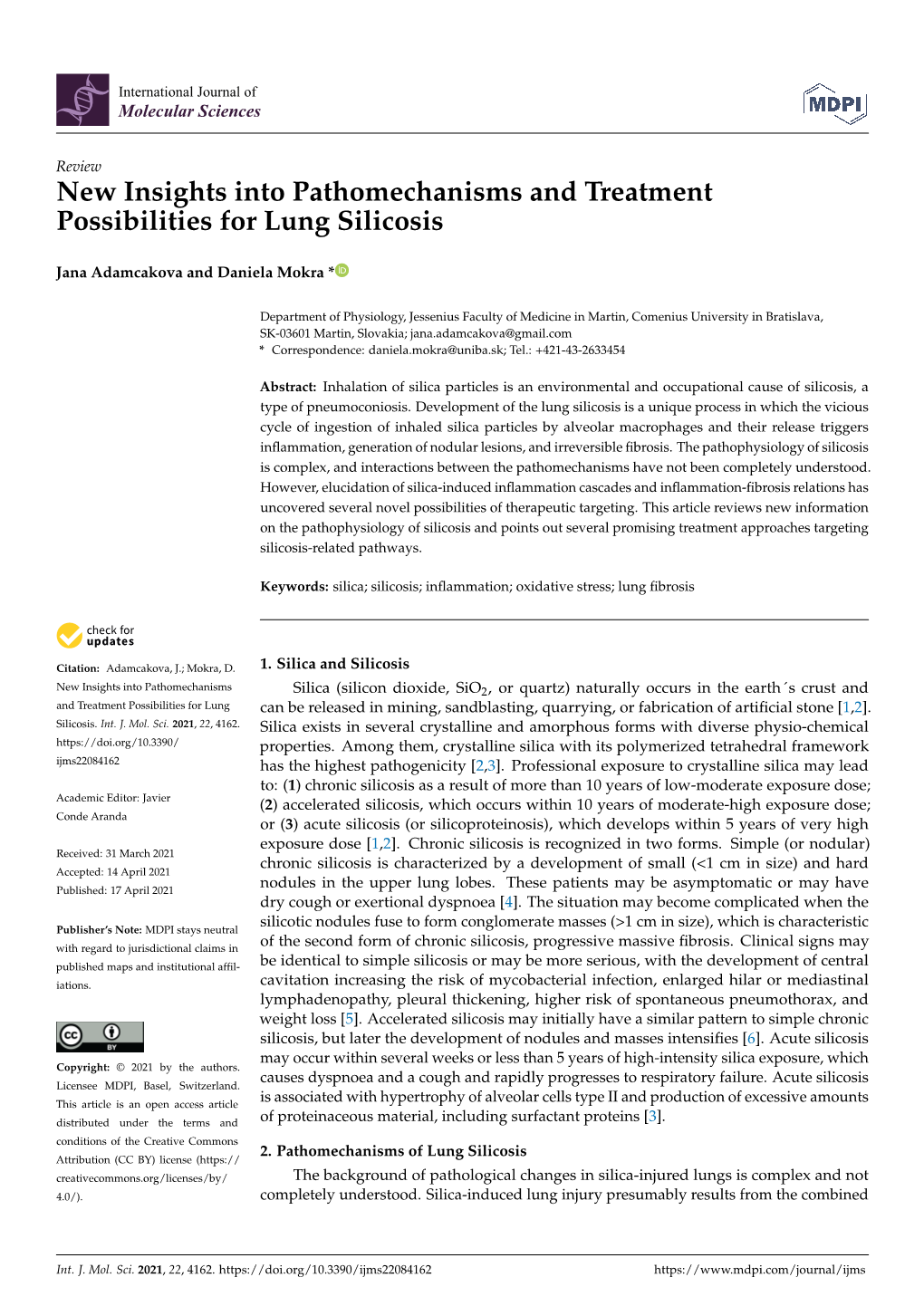 New Insights Into Pathomechanisms and Treatment Possibilities for Lung Silicosis