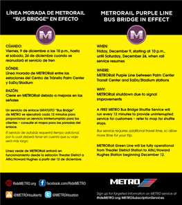Metrorail Purple Line Bus Bridge in Effect