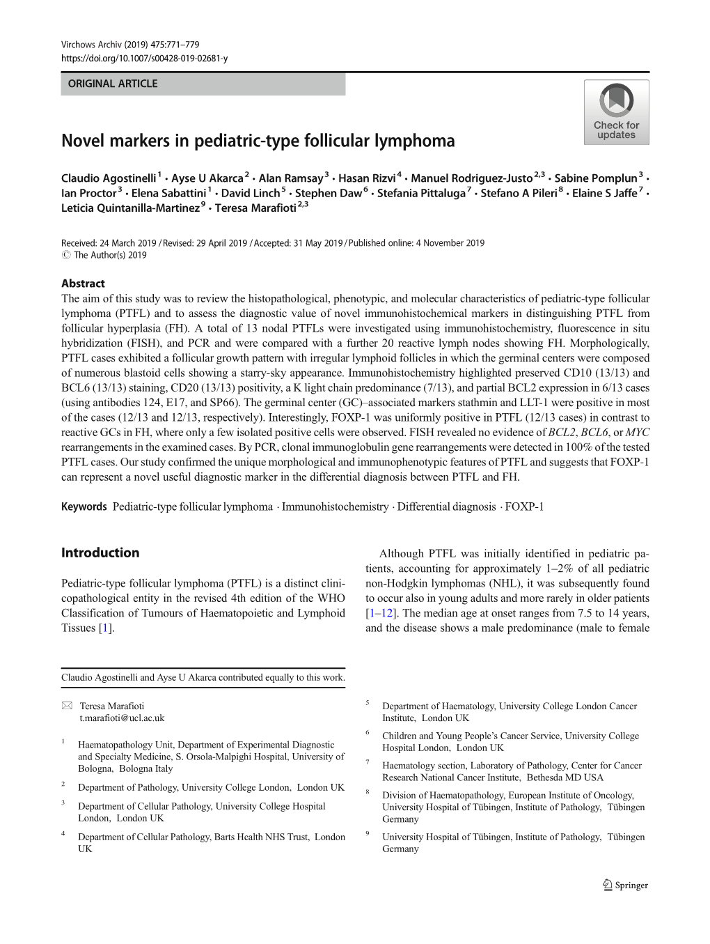 Novel Markers in Pediatric-Type Follicular Lymphoma
