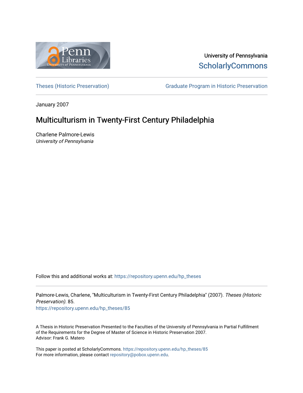 Multiculturism in Twenty-First Century Philadelphia