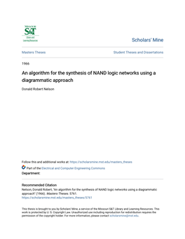 An Algorithm for the Synthesis of NAND Logic Networks Using a Diagrammatic Approach