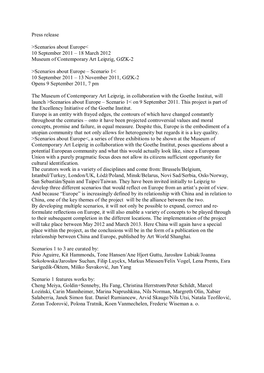 Press Release &gt;Scenarios About Europe&lt; 10 September 2011 – 18