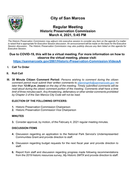 Historic Preservation Commission Regular Meeting Agenda Packet