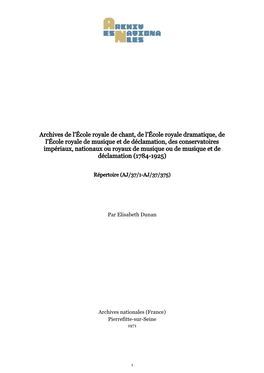 Archives De L'école Royale De Chant, De L'école Royale Dramatique, De L'école Royale De Musique Et De Déclamation, Des Conse