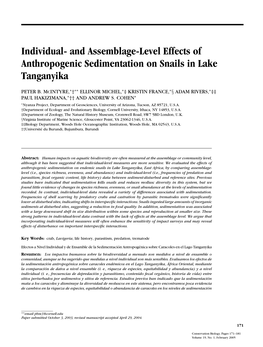 Individual- and Assemblage-Level Effects of Anthropogenic Sedimentation on Snails in Lake Tanganyika