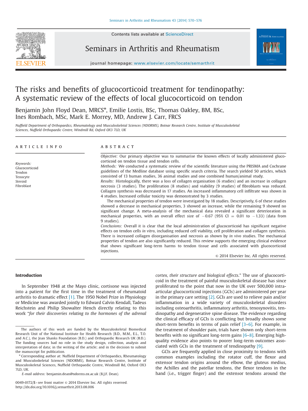 A Systematic Review of the Effects of Local Glucocorticoid on Tendon