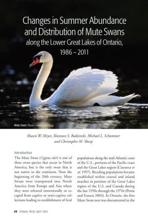 Changes in Summer Abundance and Distribution of Mute Swans Along the Lower Great Lakes of Ontario, 1986 – 2011