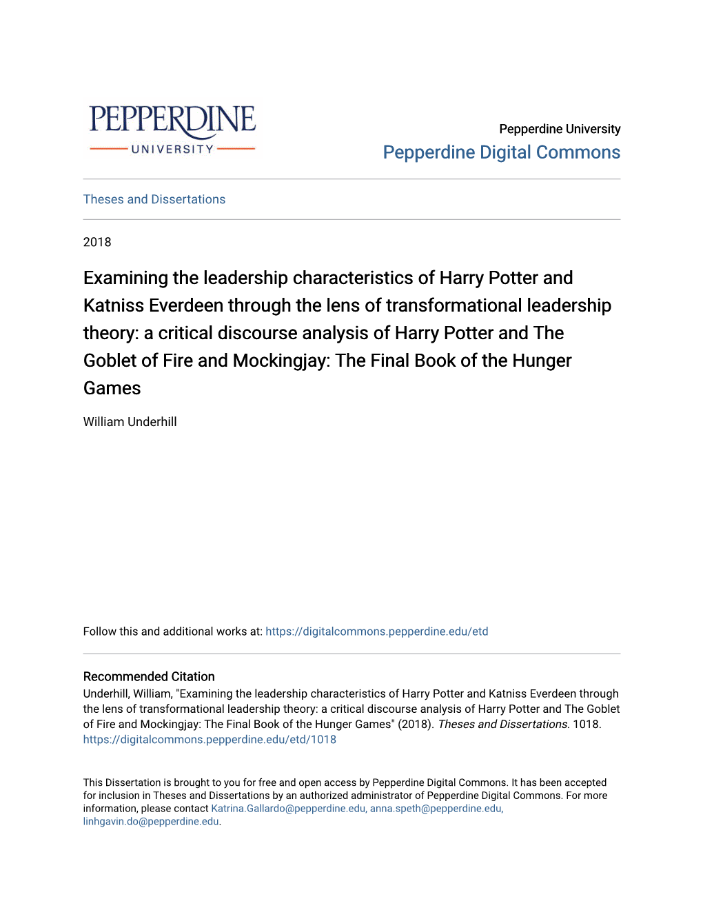 Examining the Leadership Characteristics of Harry Potter And
