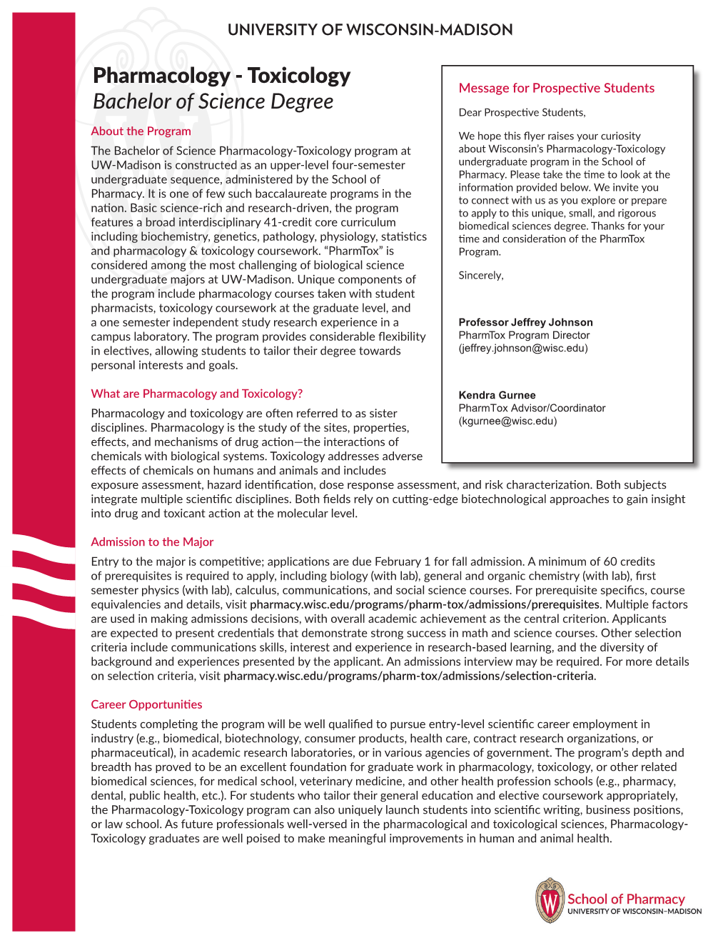 Pharmacology - Toxicology Message for Prospective Students