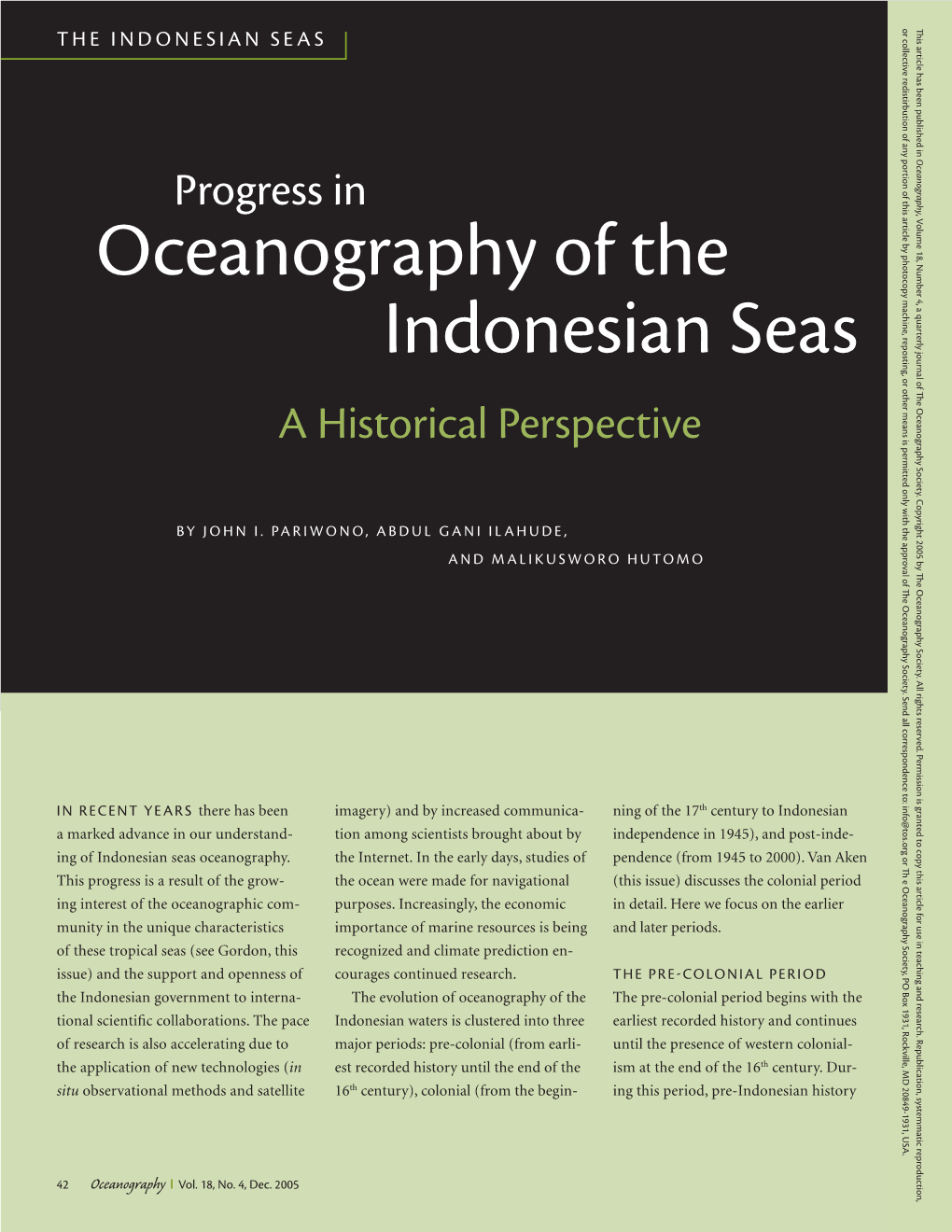 Oceanography of the Indonesian Seas