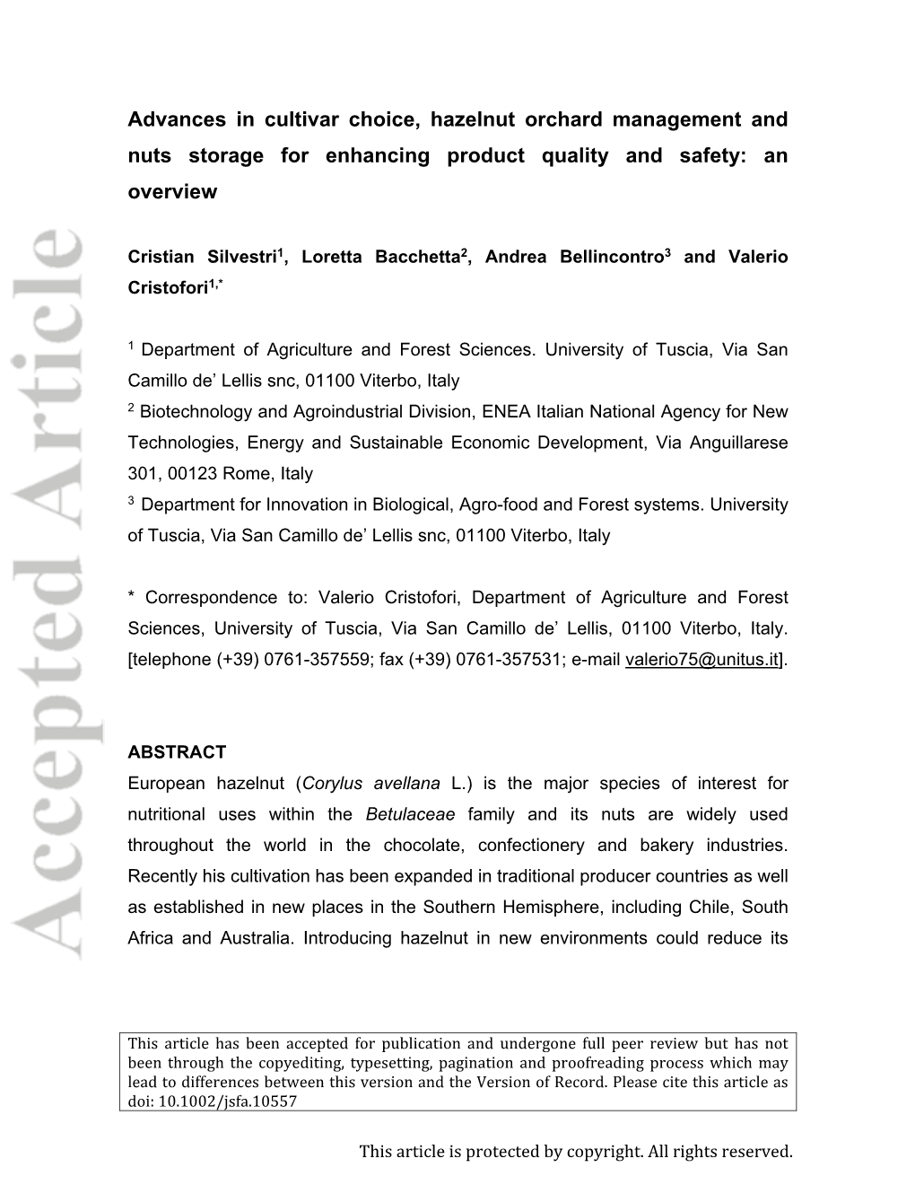 Advances in Cultivar Choice, Hazelnut Orchard Management and Nuts Storage for Enhancing Product Quality and Safety: an Overview