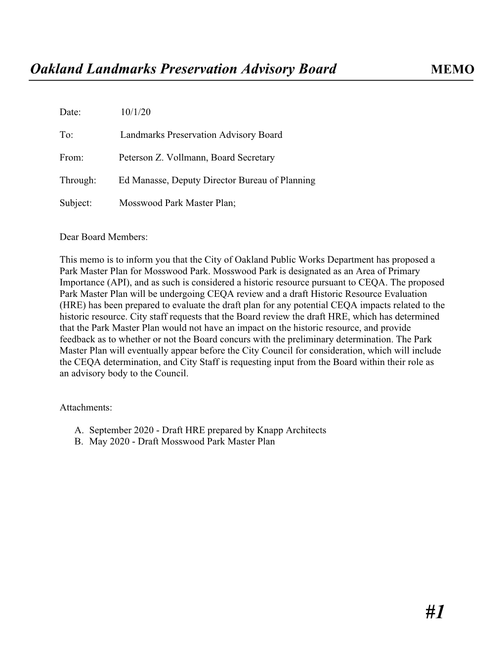 Oakland Landmarks Preservation Advisory Board MEMO