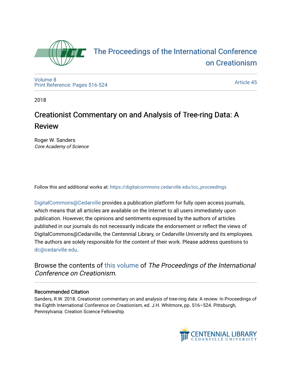 Creationist Commentary on and Analysis of Tree-Ring Data: a Review