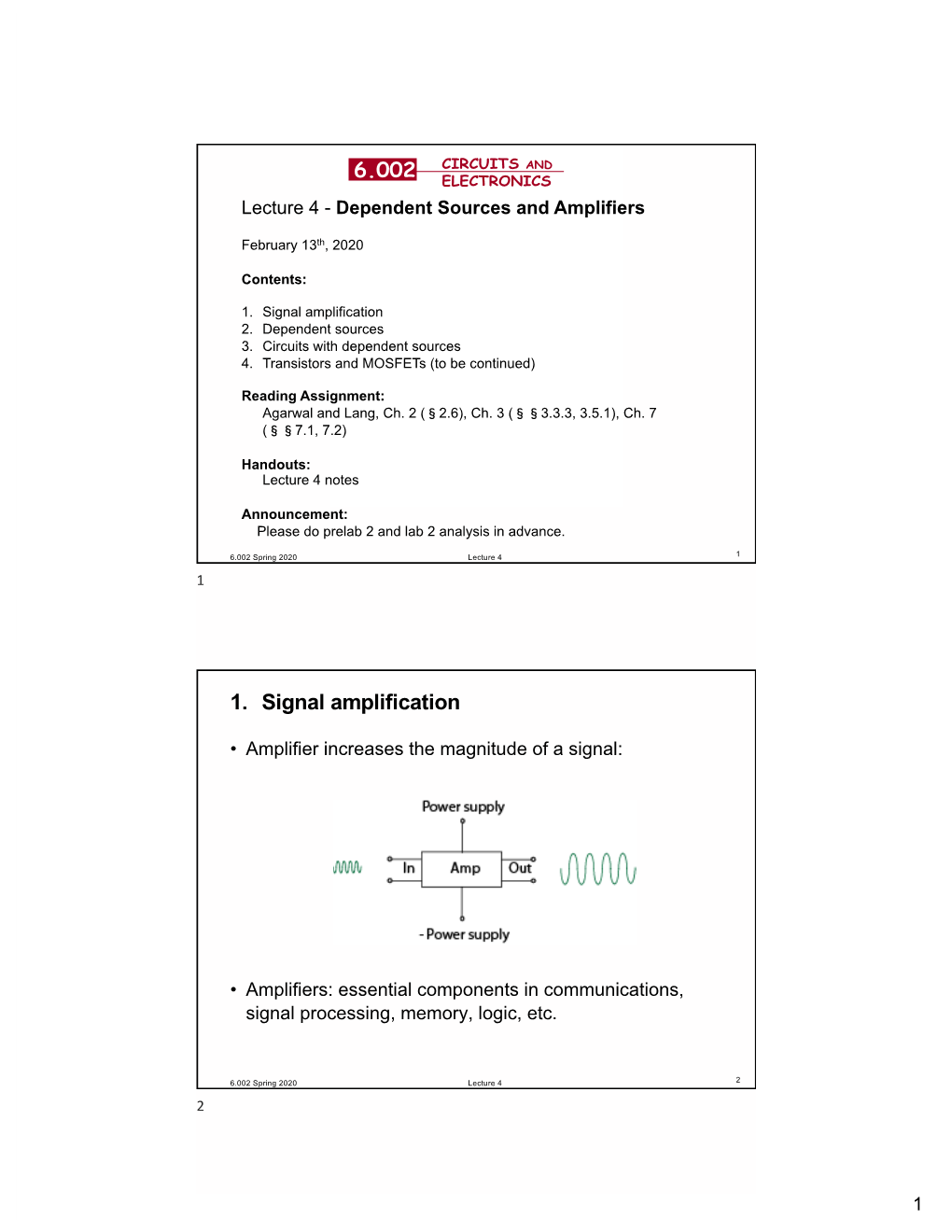 Lecture 4 - Dependent Sources and Amplifiers