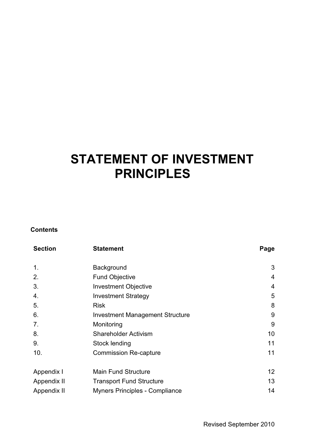 Statement of Investment Principles