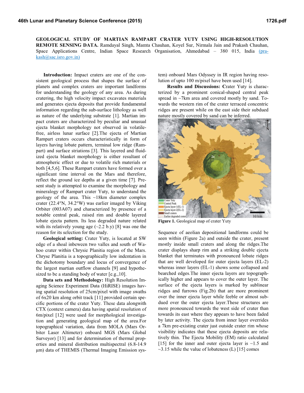 Geological Study of Martian Rampart Crater Yuty Using High-Resolution Remote Sensing Data