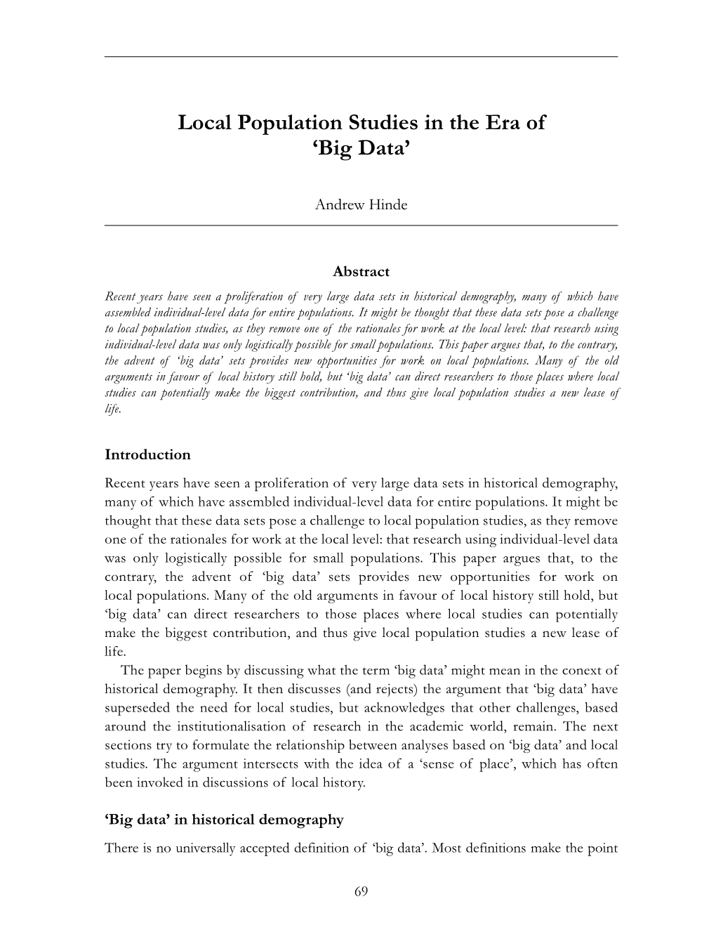 Local Population Studies in the Era of ‘Big Data’