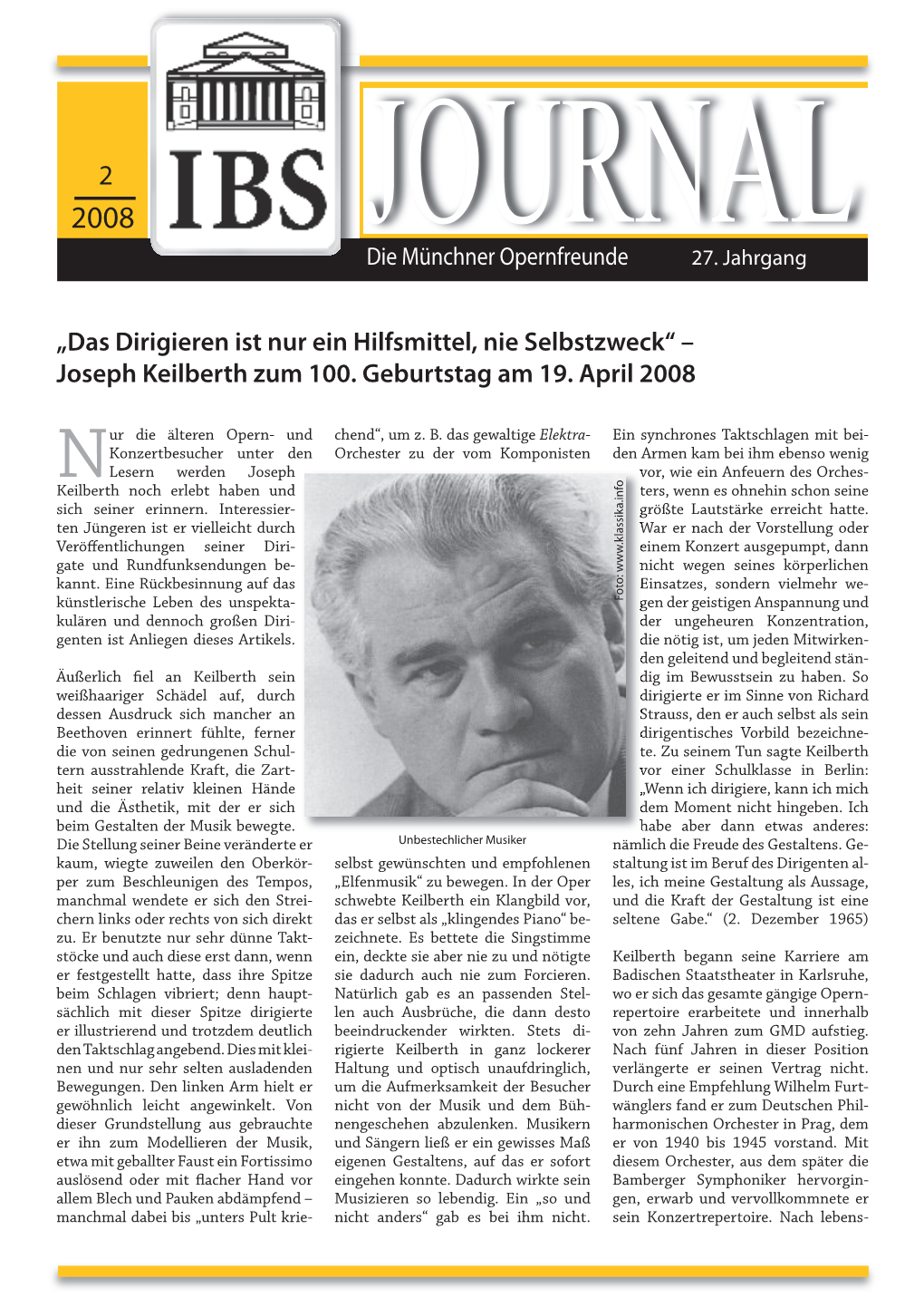 Joseph Keilberth Zum 100. Geburtstag Am 19. April 2008