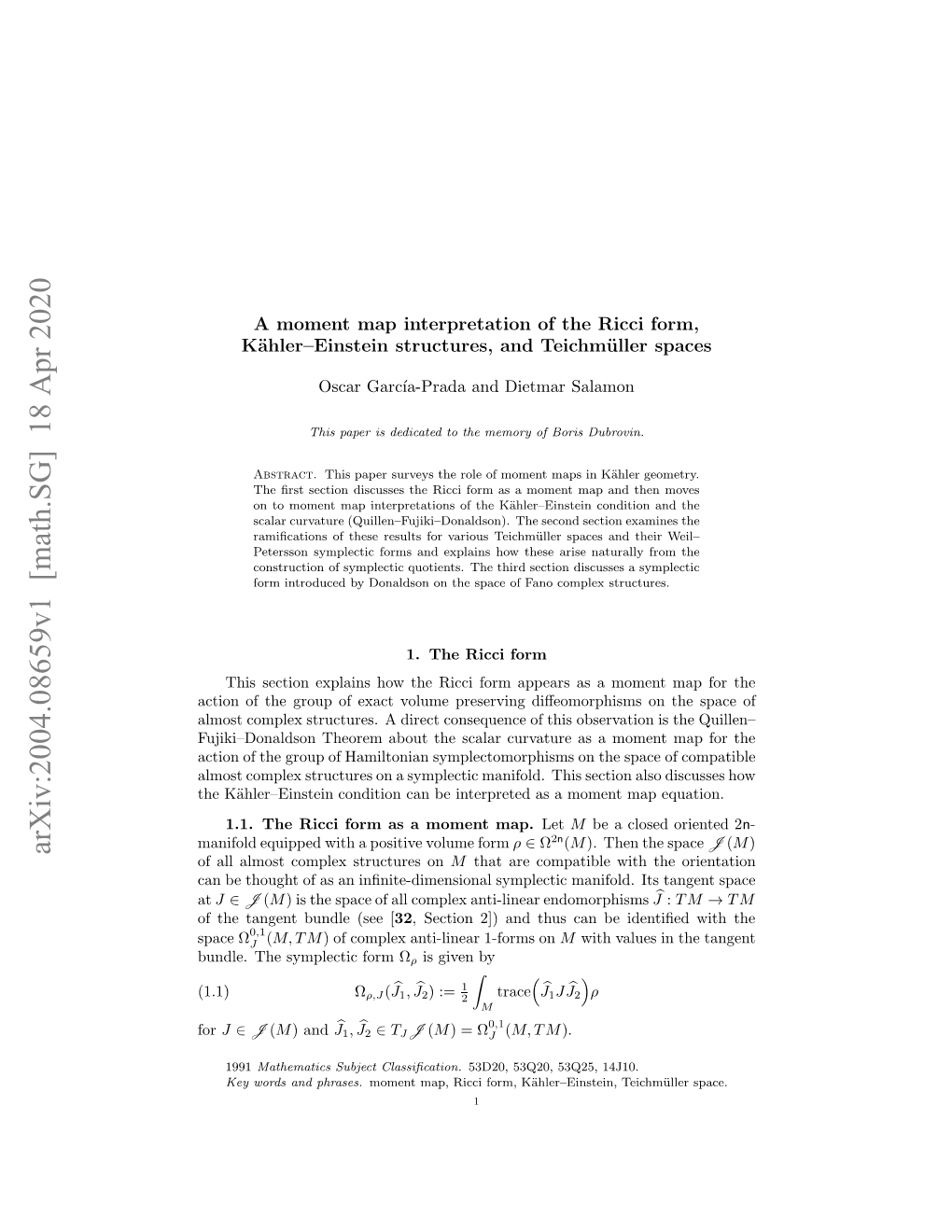 A Moment Map Interpretation of the Ricci Form, K\