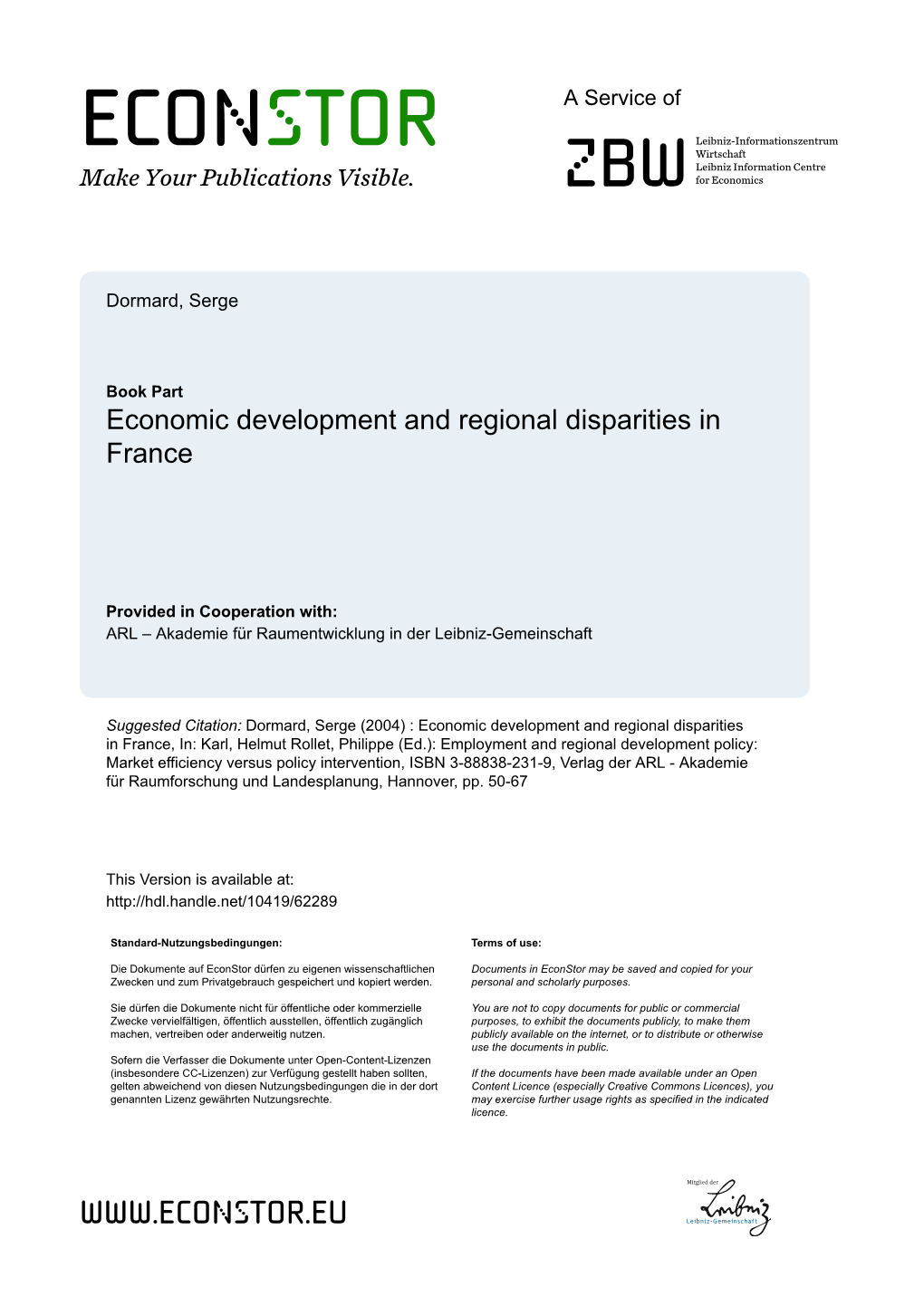 Economic Development and Regional Disparities in France