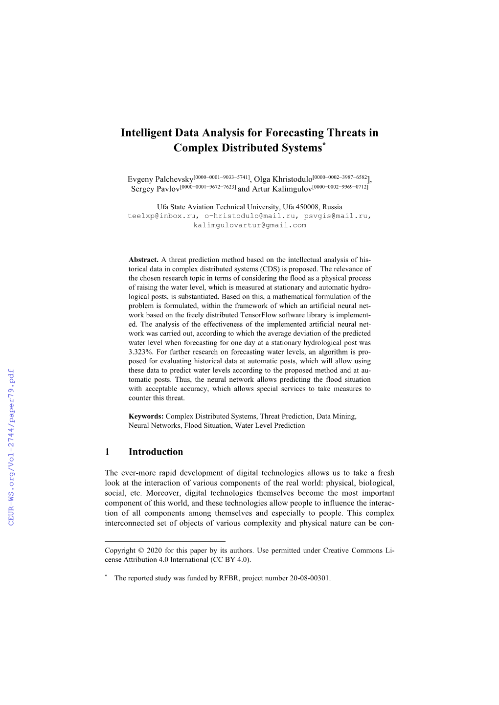 Intelligent Data Analysis for Forecasting Threats in Complex Distributed Systems*