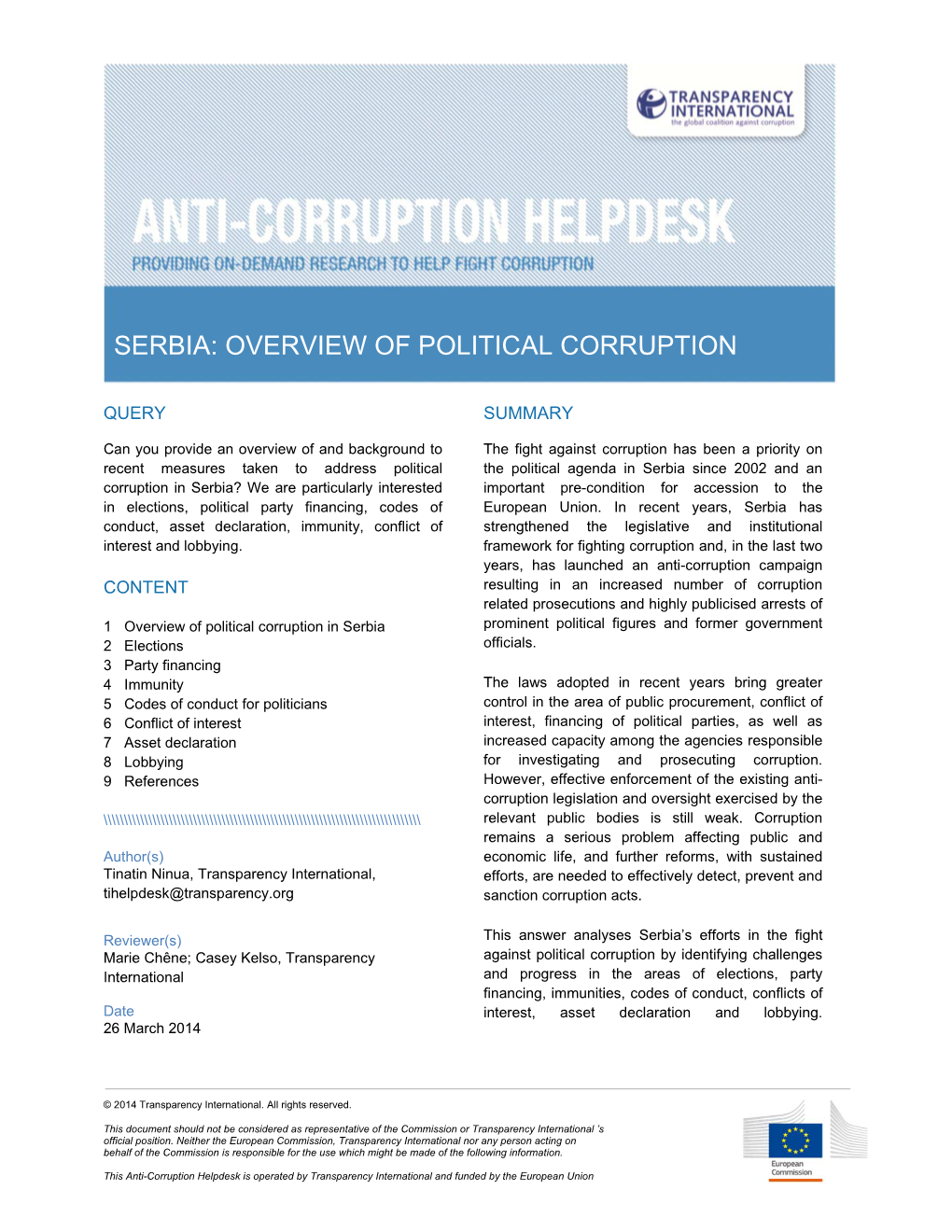 Serbia: Overview of Political Corruption