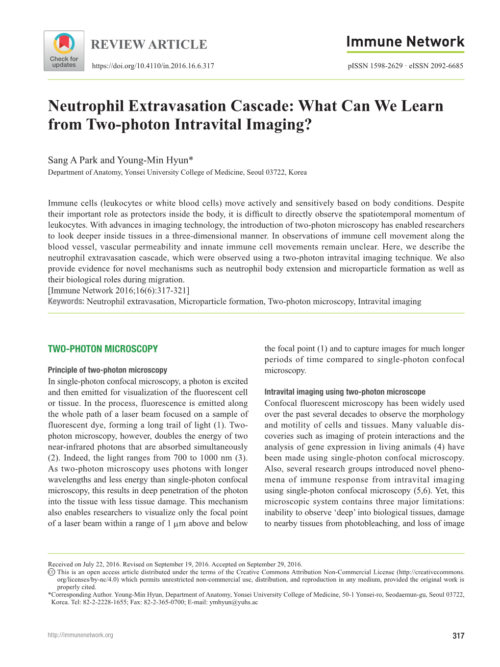 Neutrophil Extravasation Cascade: What Can We Learn from Two-Photon Intravital Imaging?