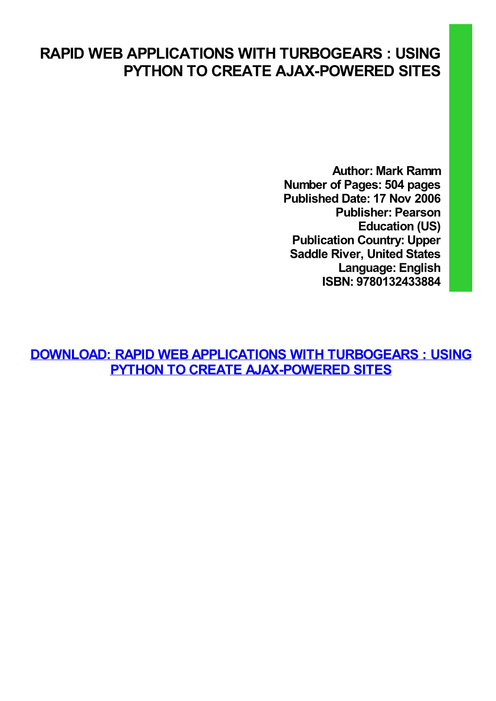 {PDF} Rapid Web Applications with Turbogears : Using Python To