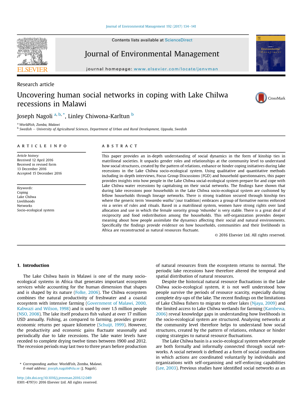 Uncovering Human Social Networks in Coping with Lake Chilwa Recessions in Malawi