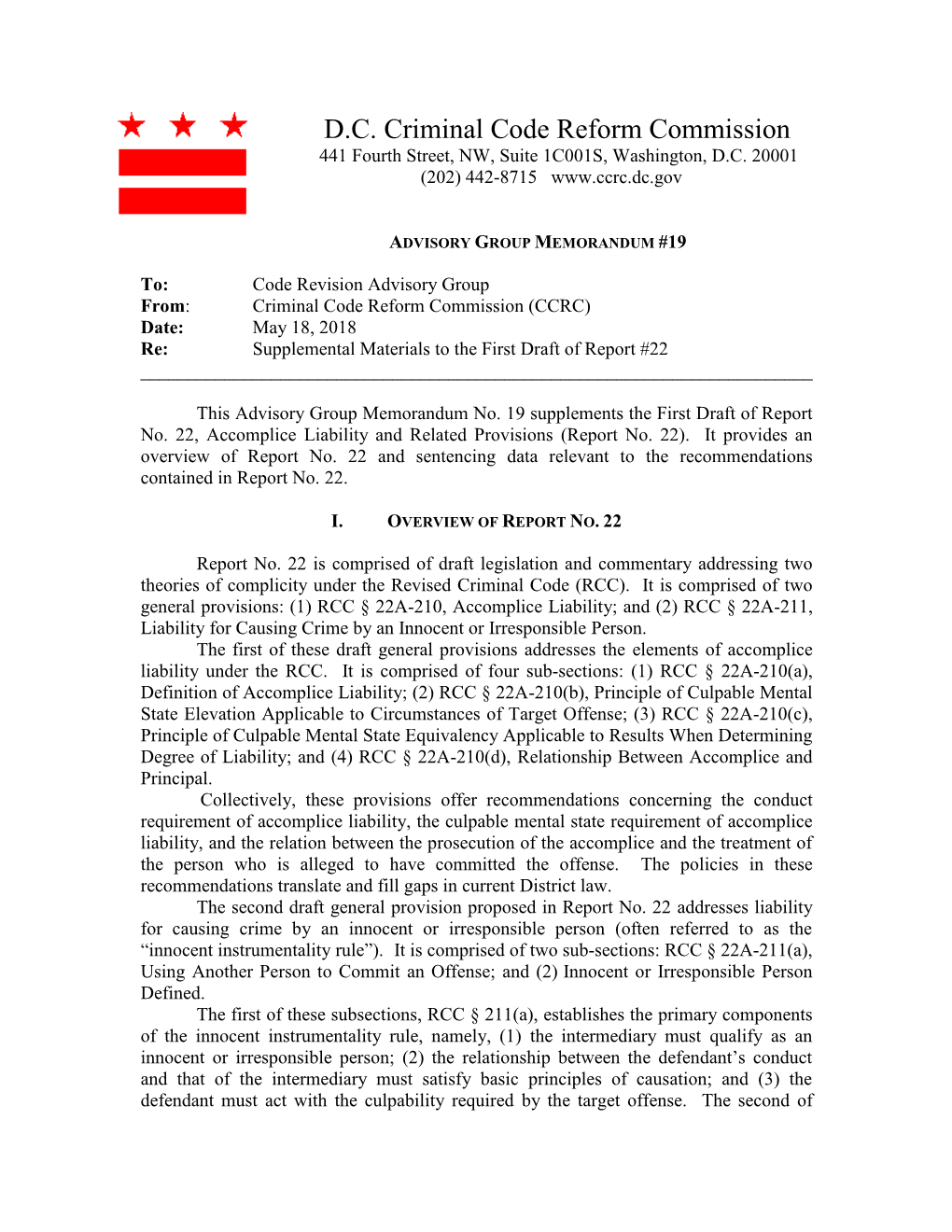 D.C. Criminal Code Reform Commission 441 Fourth Street, NW, Suite 1C001S, Washington, D.C