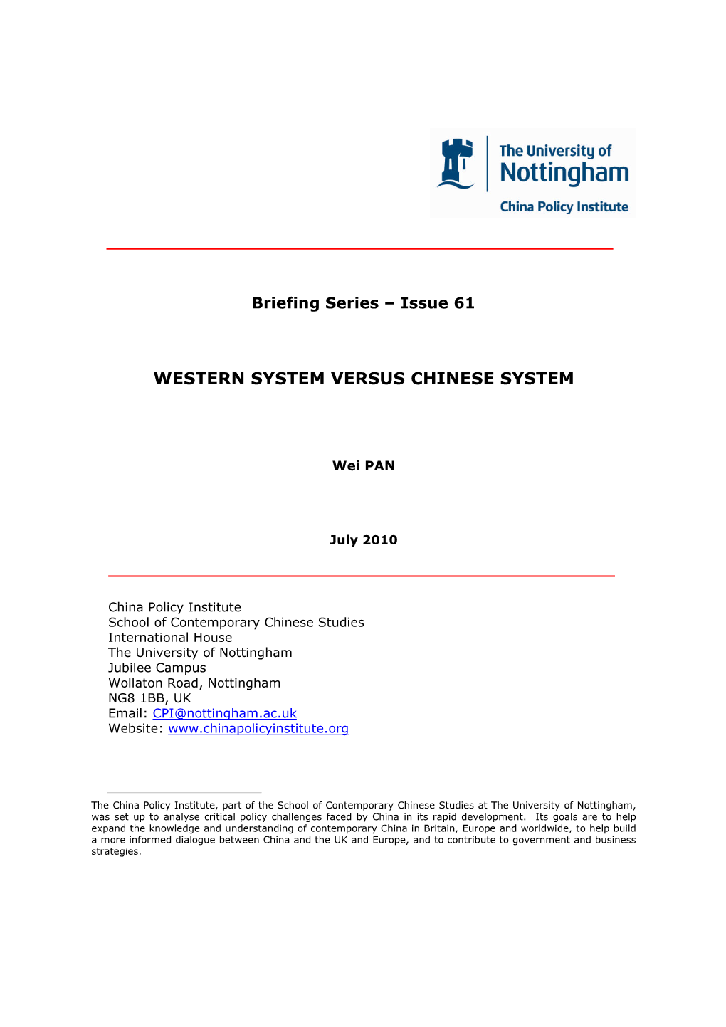 Western System Versus Chinese System