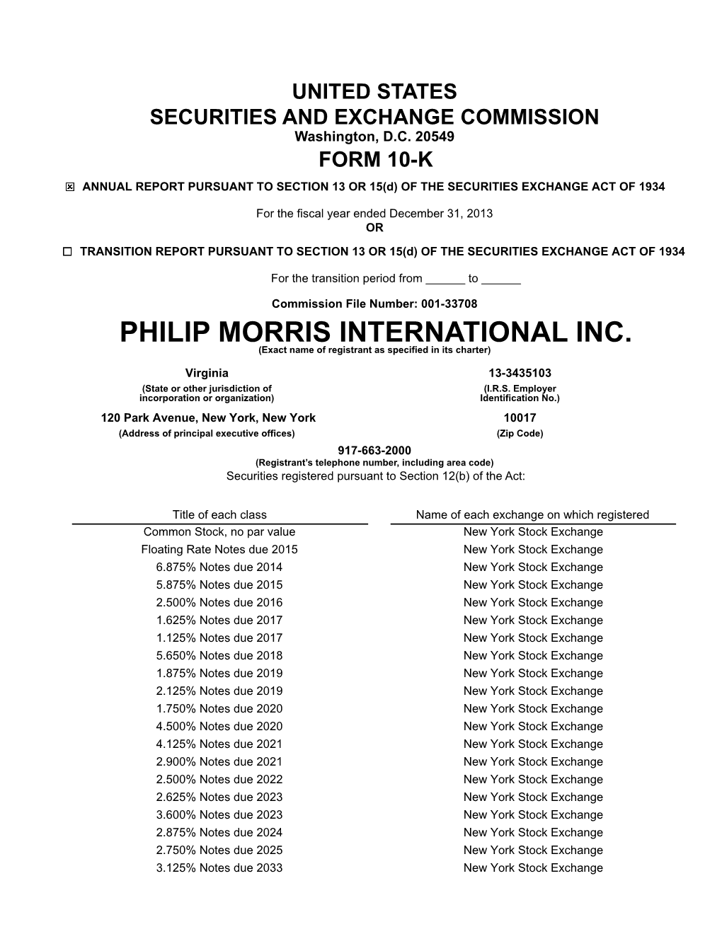 PHILIP MORRIS INTERNATIONAL INC. (Exact Name of Registrant As Specified in Its Charter)