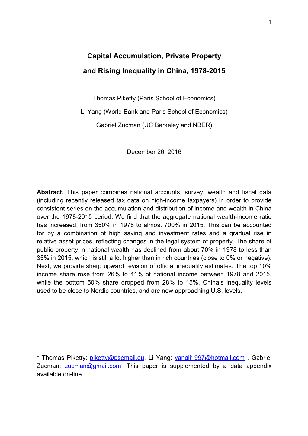 Capital Accumulation, Private Property and Rising Inequality in China