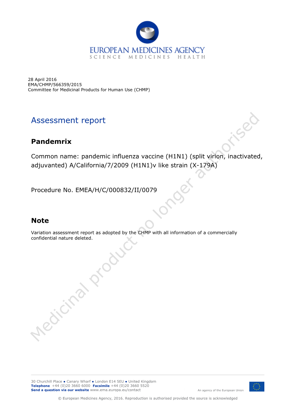 Pandemrix, INN-Influenza Vaccine (H1N1)V