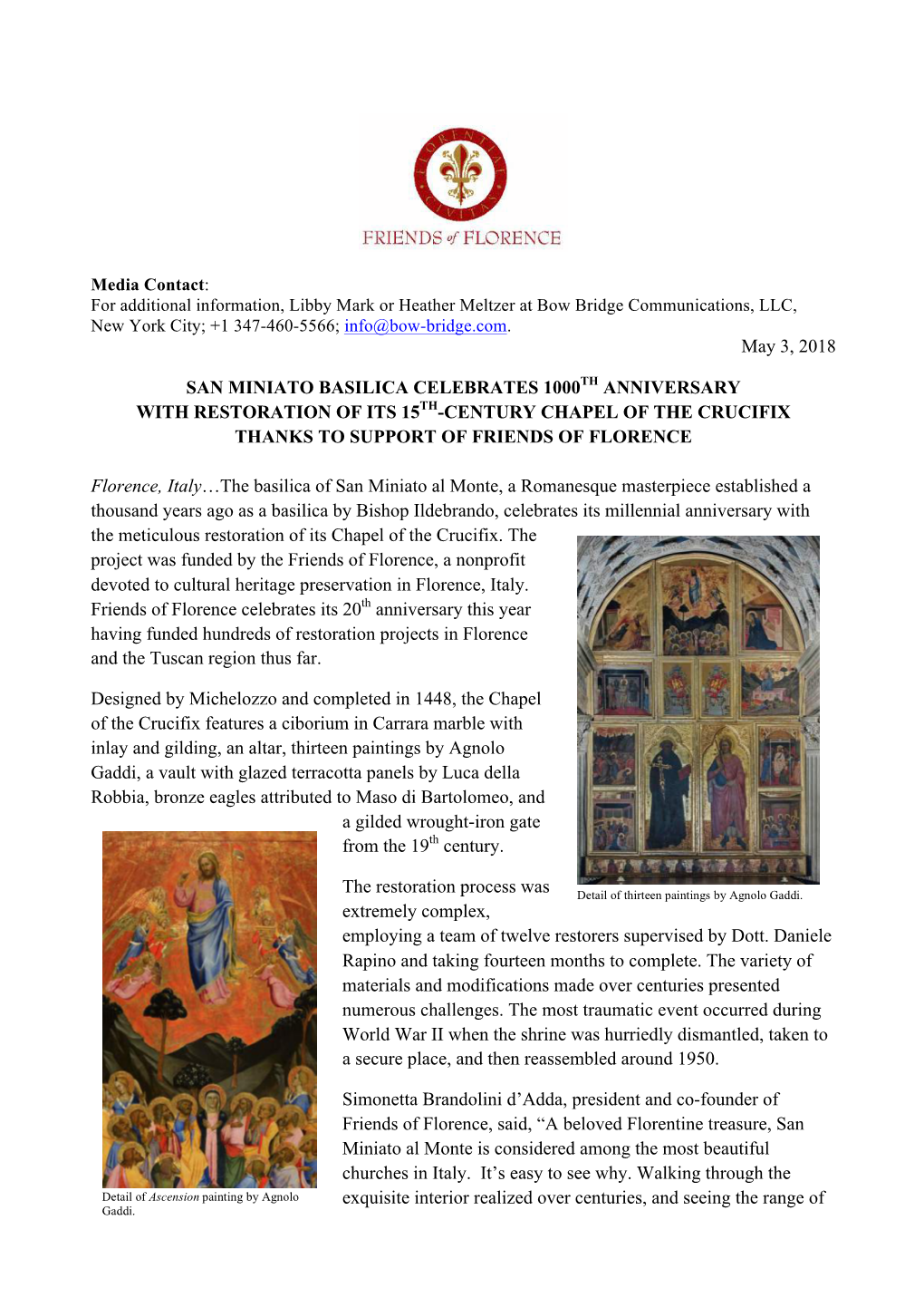 May 3, 2018 SAN MINIATO BASILICA CELEBRATES 1000TH