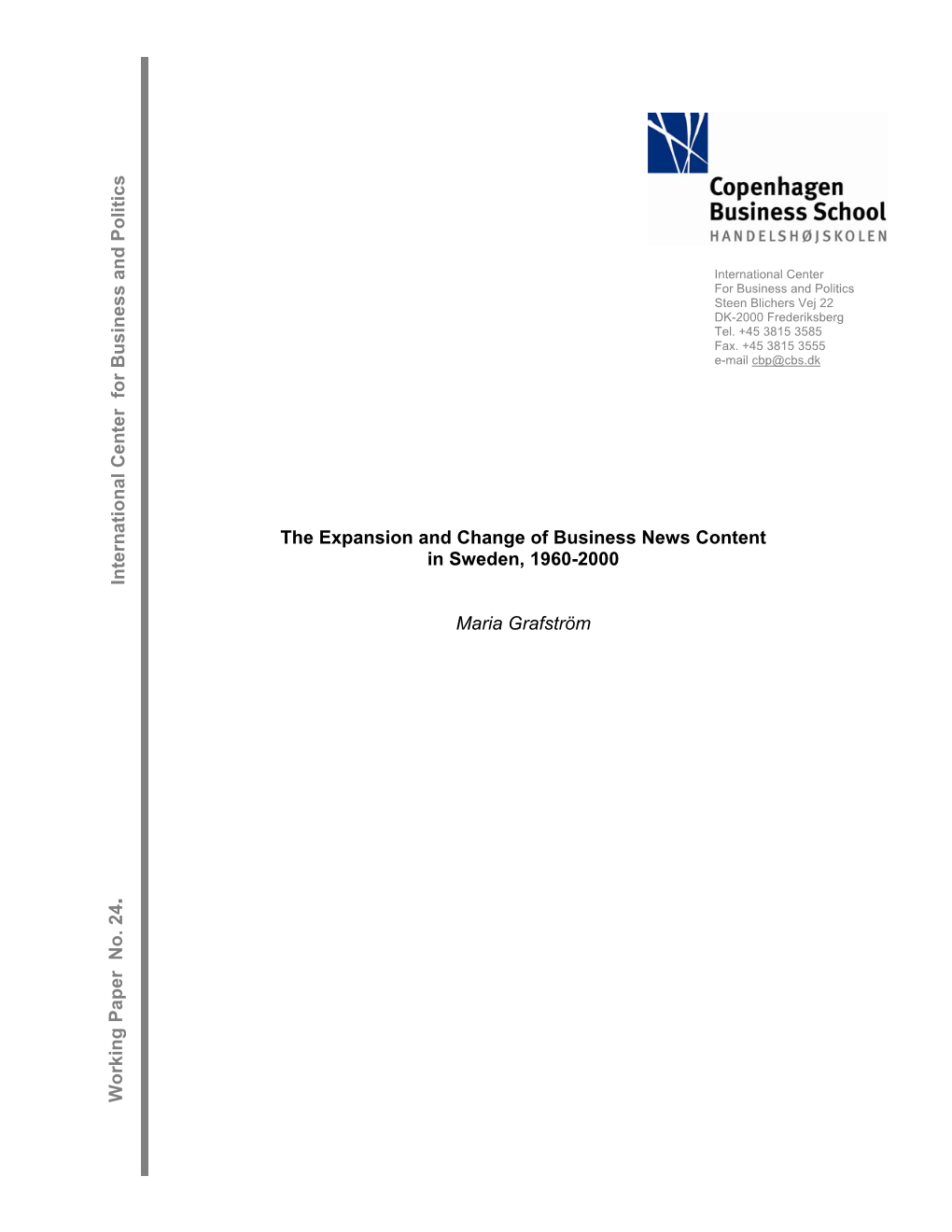 The Expansion and Change of Business News Content in Sweden, 1960-2000