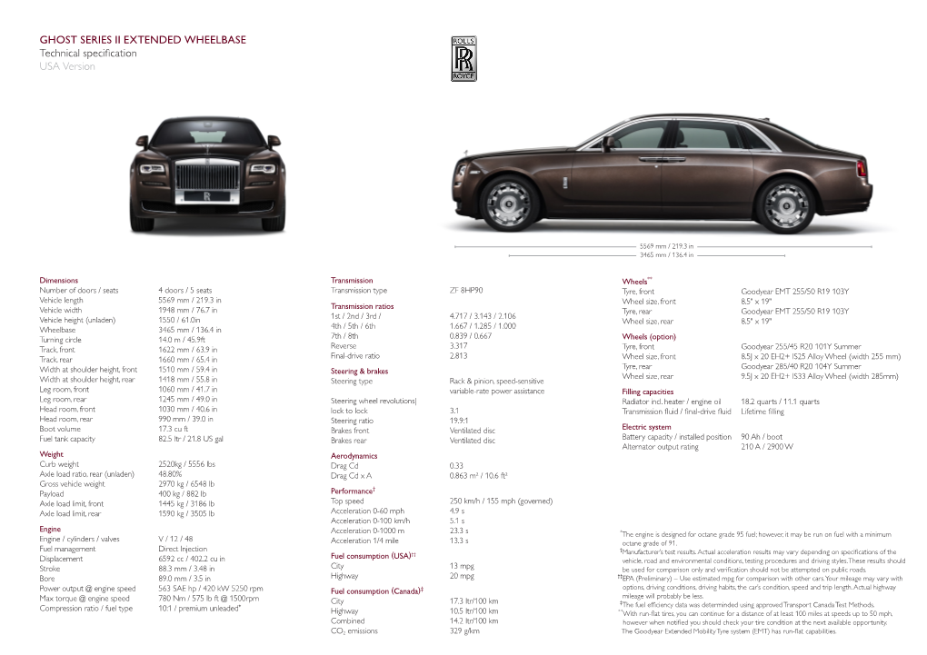 GHOST SERIES II EXTENDED WHEELBASE Technical Specification USA Version