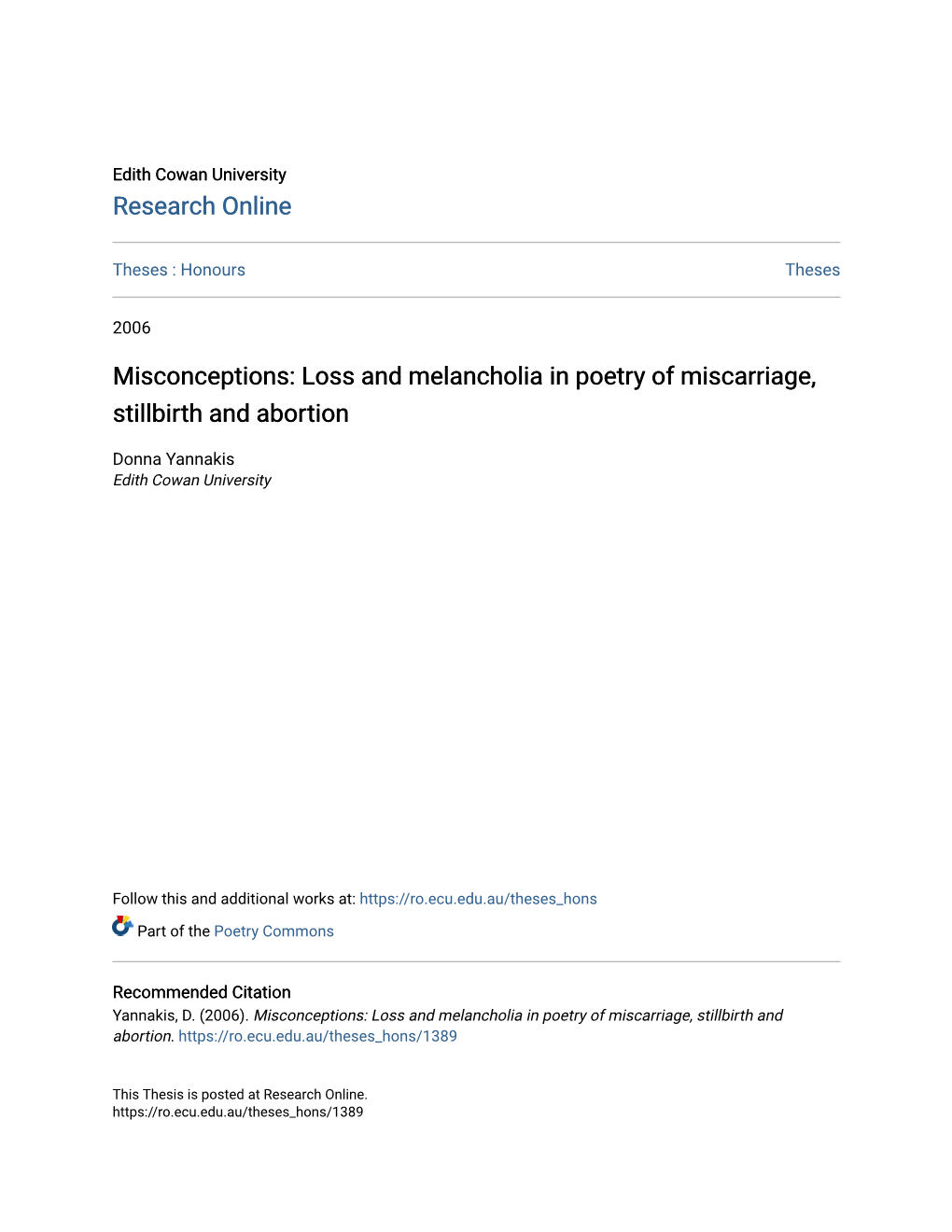 Loss and Melancholia in Poetry of Miscarriage, Stillbirth and Abortion