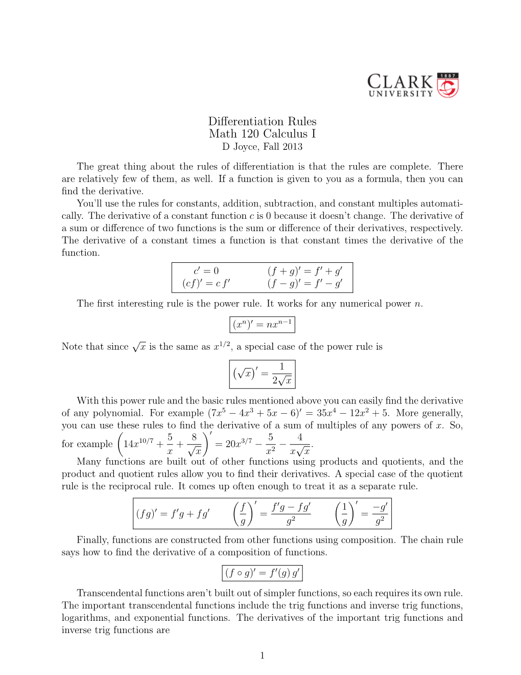 Differentiation Rules Math 120 Calculus I