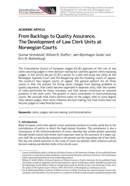From Backlogs to Quality Assurance. the Development of Law Clerk Units at Norwegian Courts Gunnar Grendstad*, William R