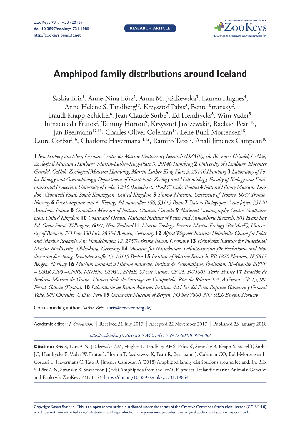 ﻿﻿﻿﻿﻿Amphipod Family Distributions Around Iceland