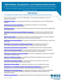 IEEE Medals, Recognitions, and Technical Field Awards