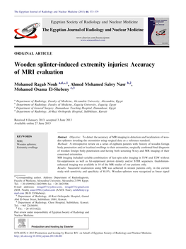 Wooden Splinter-Induced Extremity Injuries: Accuracy of MRI Evaluation