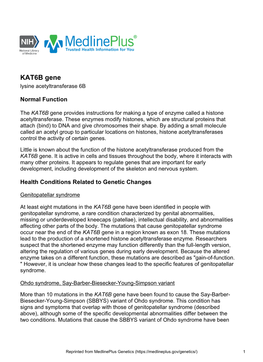 KAT6B Gene Lysine Acetyltransferase 6B