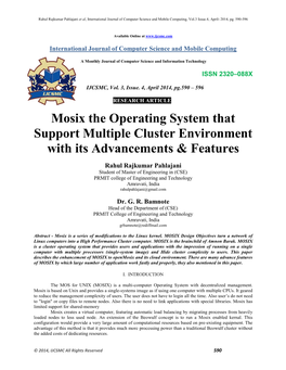 Mosix the Operating System That Support Multiple Cluster Environment with Its Advancements & Features