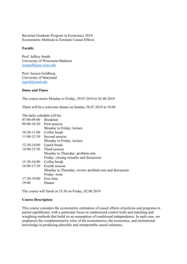 Bavarian Graduate Program in Economics 2019 Econometric Methods to Estimate Causal Effects