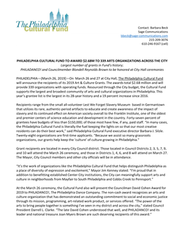 Philadelphia Cultural Fund to Award $2.68M to 339 Arts Organizations