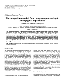 The Competition Model: from Language Processing to Pedagogical Implications