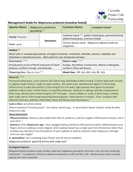 Management Guide for Alopecurus Pratensis (Meadow Foxtail) Species