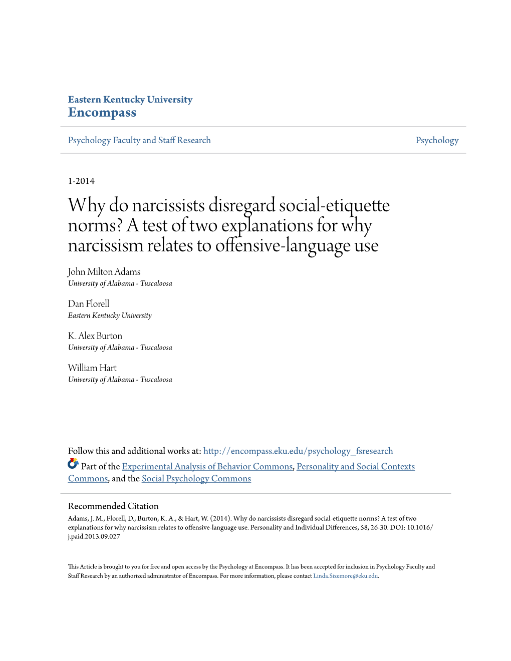 Why Do Narcissists Disregard Social-Etiquette Norms?